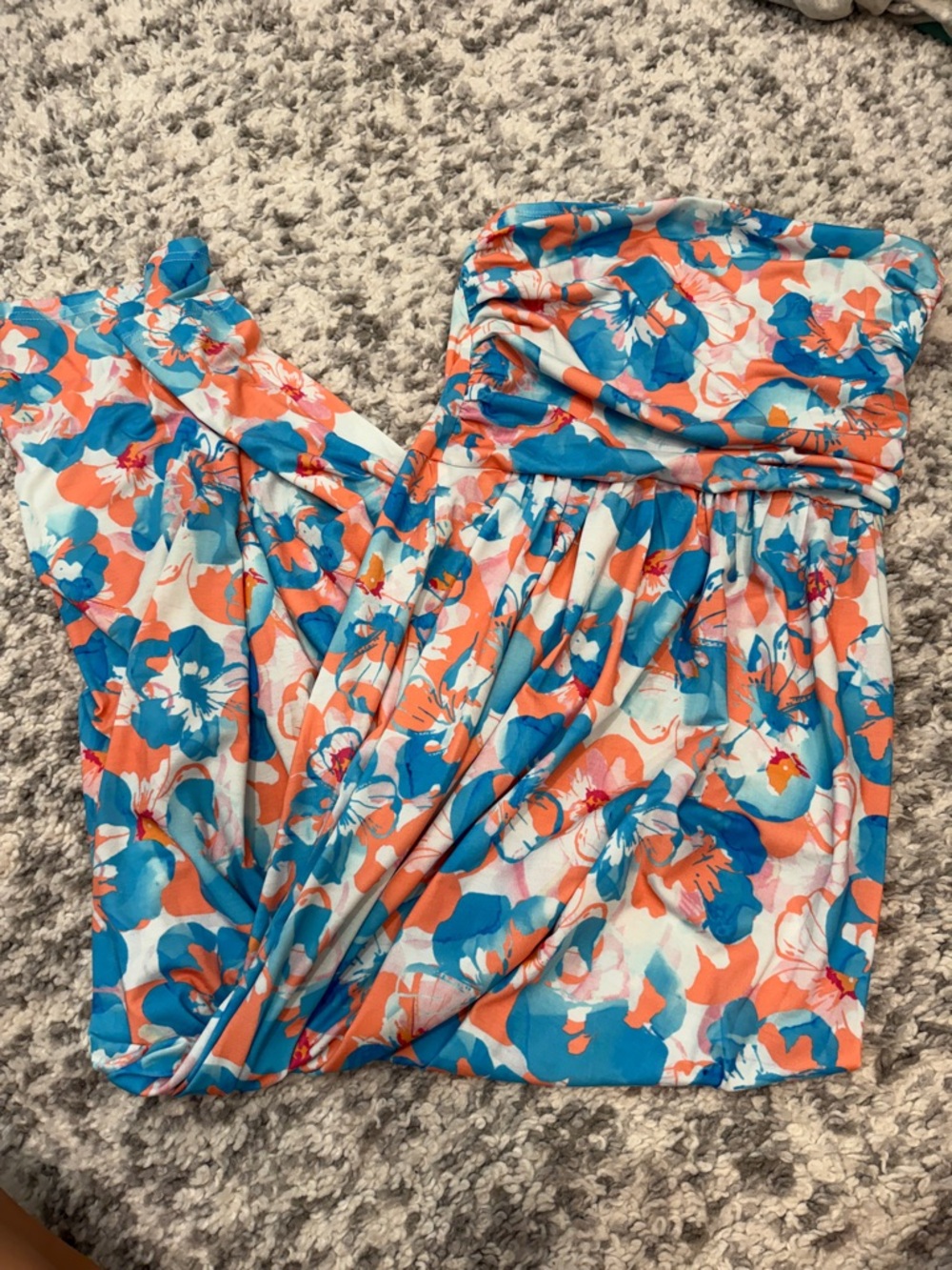 Grace Karin Blue & Orange Floral Strapless Maxi Dress